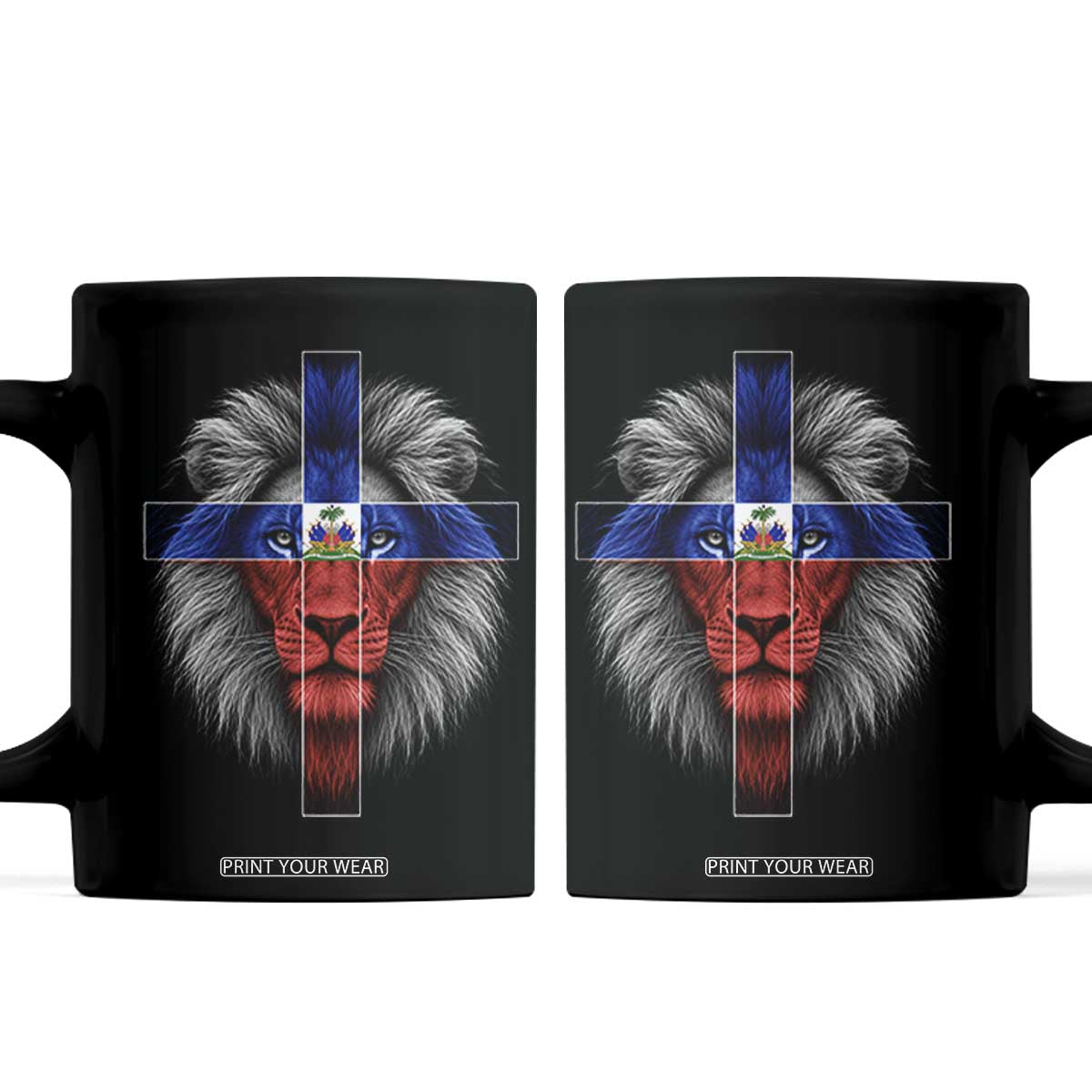 Lion of Judah Cross Haiti Flag Coffee Mug Christian Faith Haitian Pride