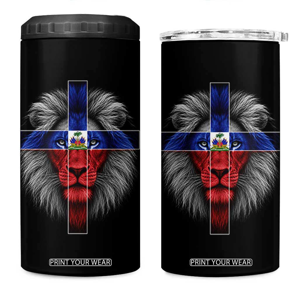 Lion of Judah Cross Haiti Flag 4 in 1 Can Cooler Tumbler Christian Faith Haitian Pride