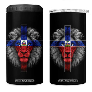Lion of Judah Cross Haiti Flag 4 in 1 Can Cooler Tumbler Christian Faith Haitian Pride