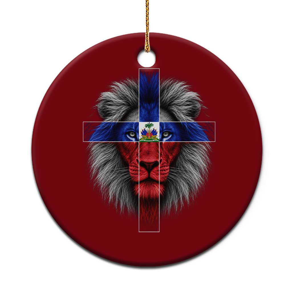 Lion of Judah Cross Haiti Flag Ceramic Ornament Christian Faith Haitian Pride TS10 1pc Red Print Your Wear
