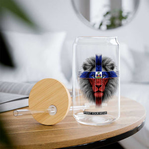 Lion of Judah Cross Haiti Flag Glass Can Christian Faith Haitian Pride