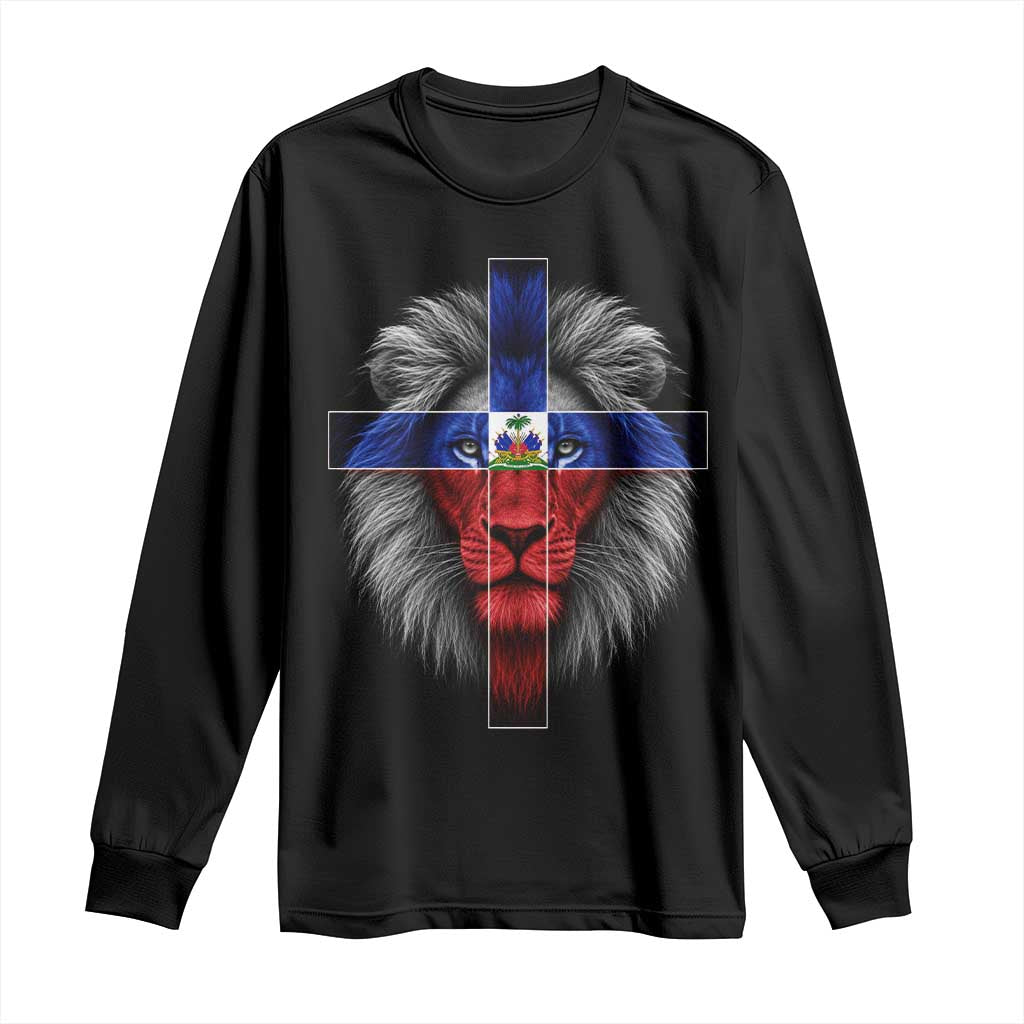 Lion of Judah Cross Haiti Flag Long Sleeve Shirt Christian Faith Haitian Pride