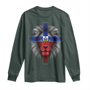 Lion of Judah Cross Haiti Flag Long Sleeve Shirt Christian Faith Haitian Pride