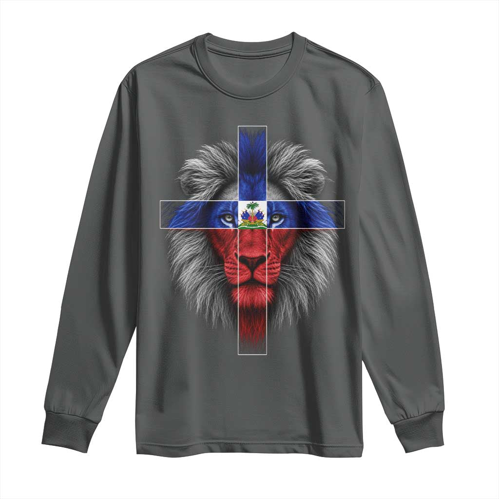 Lion of Judah Cross Haiti Flag Long Sleeve Shirt Christian Faith Haitian Pride