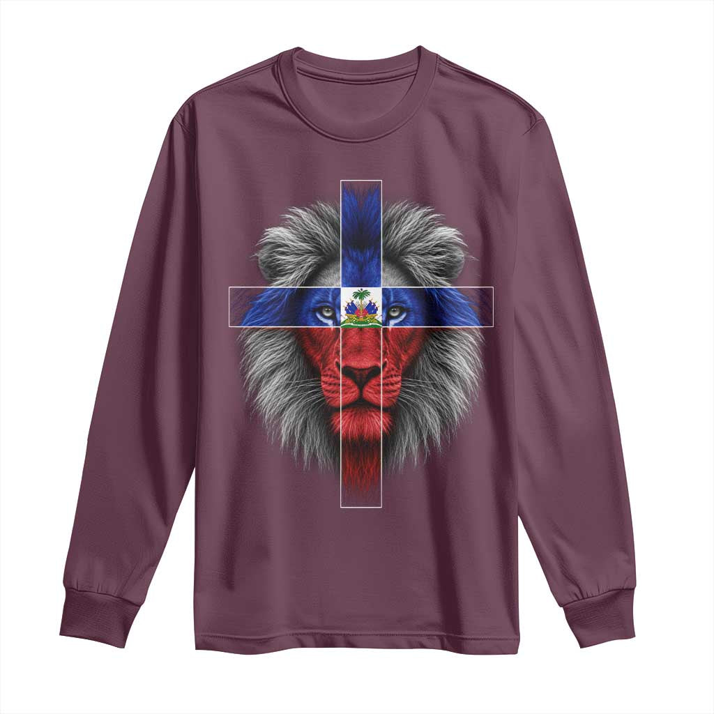 Lion of Judah Cross Haiti Flag Long Sleeve Shirt Christian Faith Haitian Pride