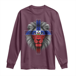 Lion of Judah Cross Haiti Flag Long Sleeve Shirt Christian Faith Haitian Pride