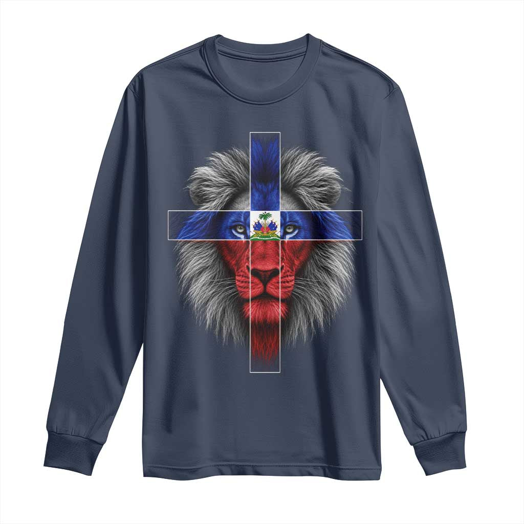 Lion of Judah Cross Haiti Flag Long Sleeve Shirt Christian Faith Haitian Pride