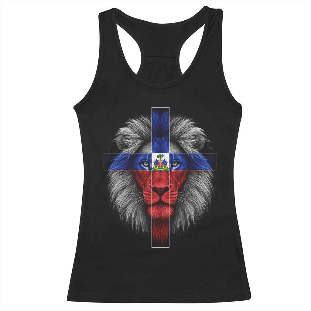 Lion of Judah Cross Haiti Flag Racerback Tank Top Christian Faith Haitian Pride TS10 Black Print Your Wear