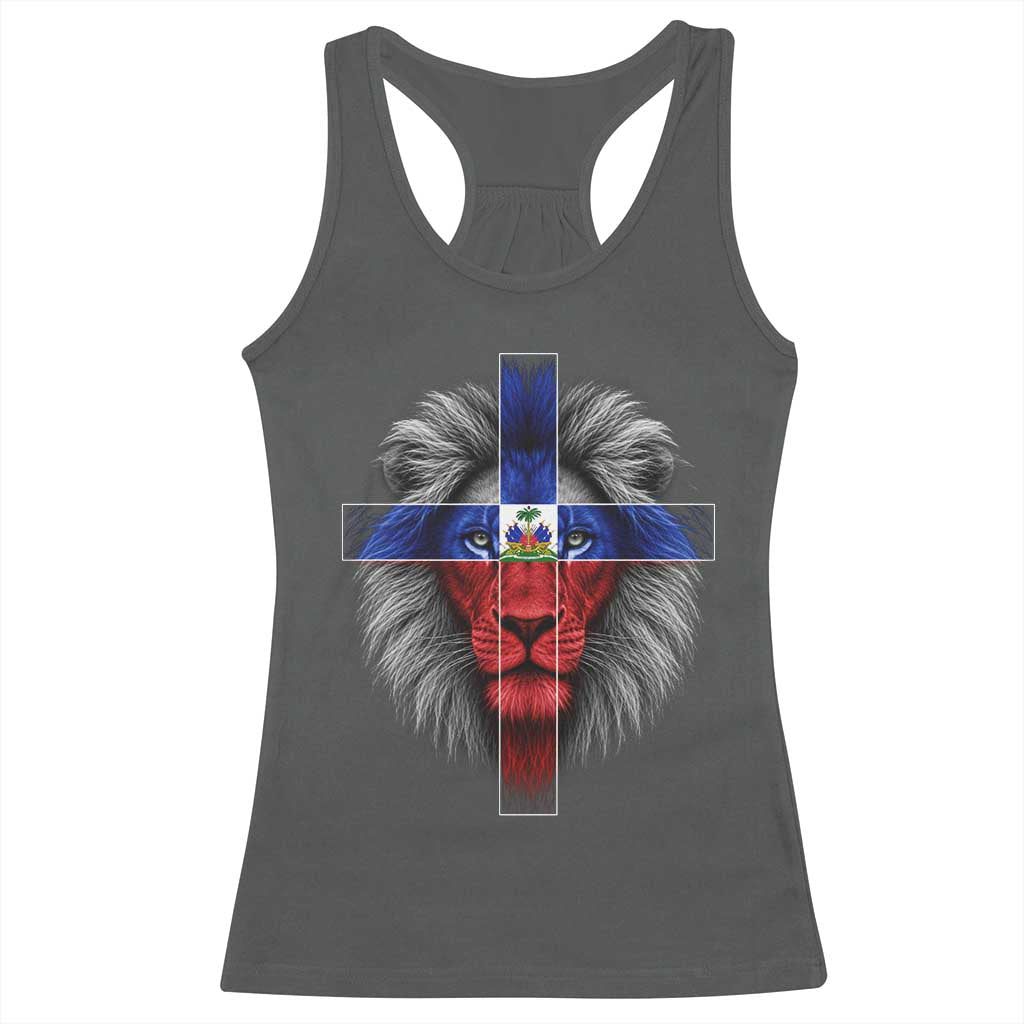 Lion of Judah Cross Haiti Flag Racerback Tank Top Christian Faith Haitian Pride