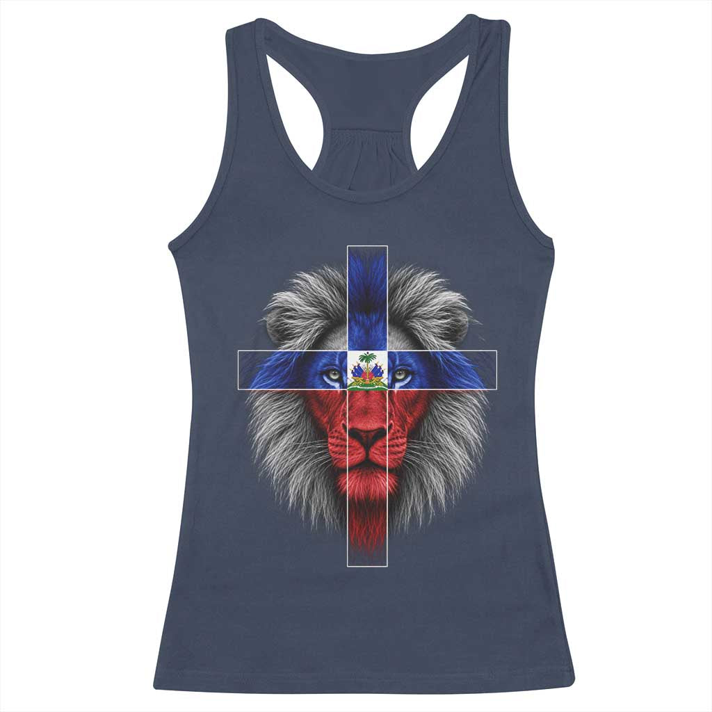 Lion of Judah Cross Haiti Flag Racerback Tank Top Christian Faith Haitian Pride