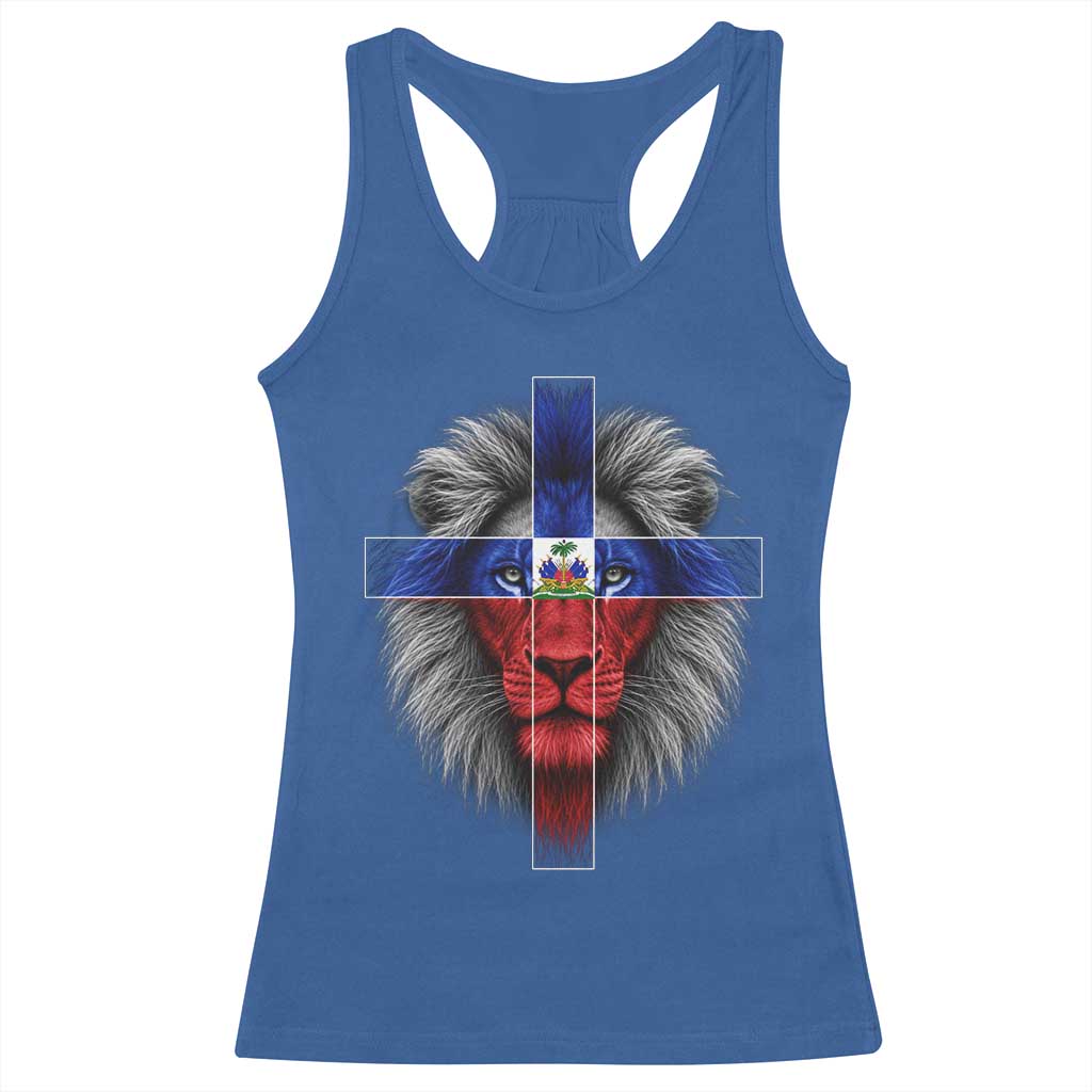 Lion of Judah Cross Haiti Flag Racerback Tank Top Christian Faith Haitian Pride
