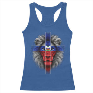 Lion of Judah Cross Haiti Flag Racerback Tank Top Christian Faith Haitian Pride