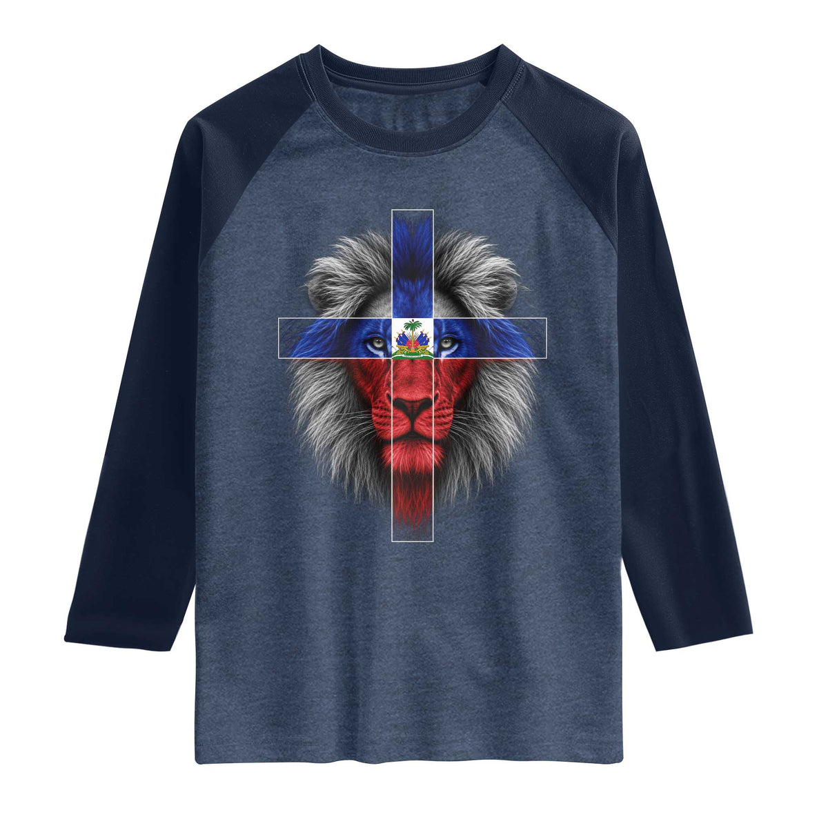 Lion of Judah Cross Haiti Flag Raglan Shirt Christian Faith Haitian Pride