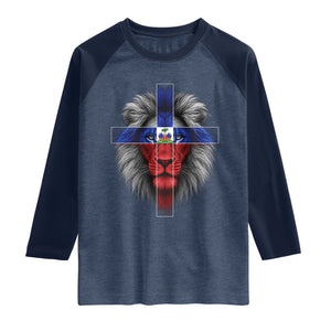 Lion of Judah Cross Haiti Flag Raglan Shirt Christian Faith Haitian Pride