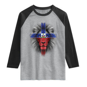 Lion of Judah Cross Haiti Flag Raglan Shirt Christian Faith Haitian Pride