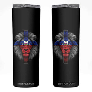 Lion of Judah Cross Haiti Flag Skinny Tumbler Christian Faith Haitian Pride