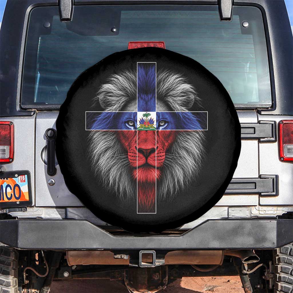 Lion of Judah Cross Haiti Flag Spare Tire Cover Christian Faith Haitian Pride