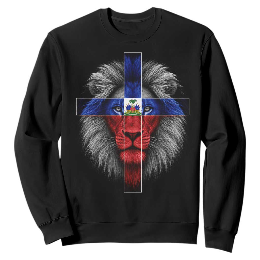 Lion of Judah Cross Haiti Flag Sweatshirt Christian Faith Haitian Pride