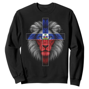 Lion of Judah Cross Haiti Flag Sweatshirt Christian Faith Haitian Pride
