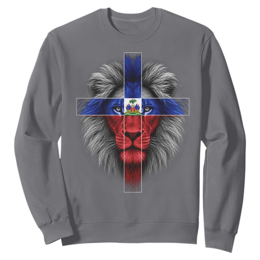 Lion of Judah Cross Haiti Flag Sweatshirt Christian Faith Haitian Pride