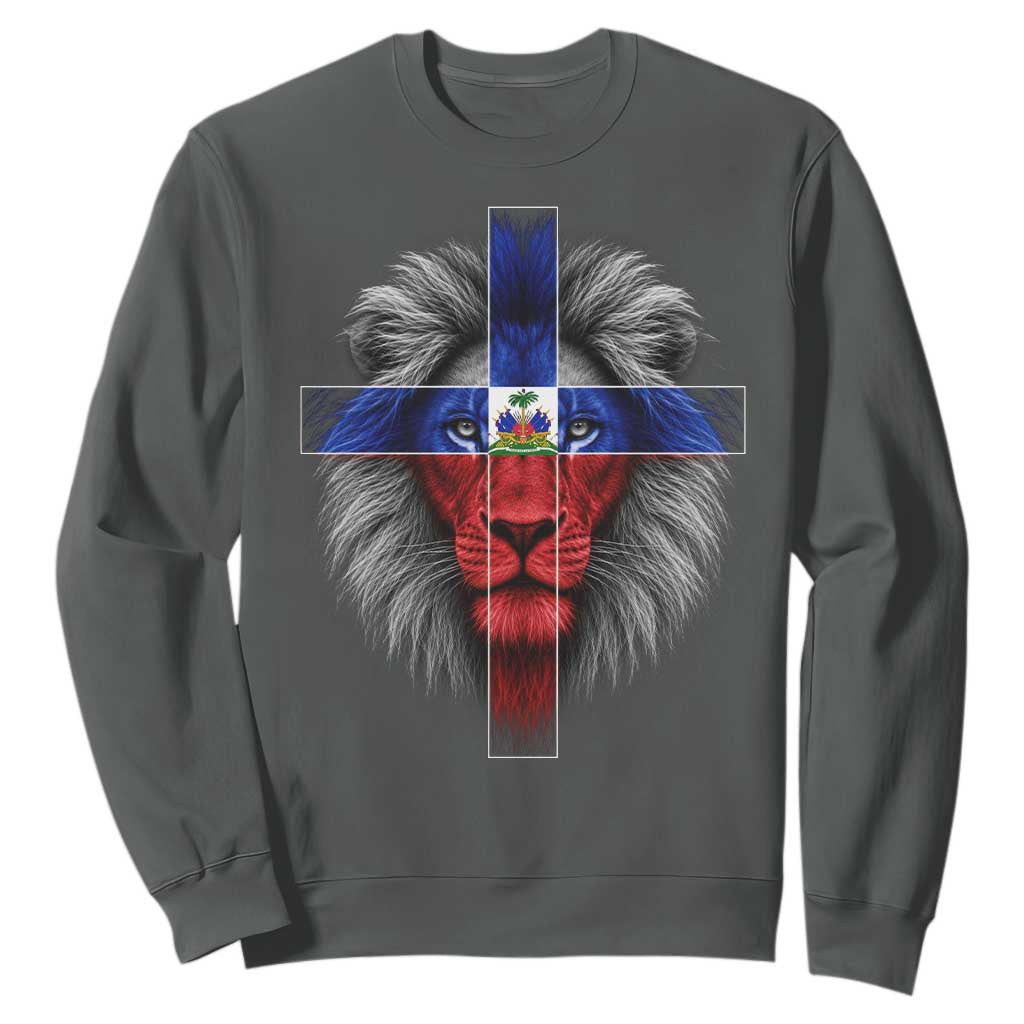 Lion of Judah Cross Haiti Flag Sweatshirt Christian Faith Haitian Pride
