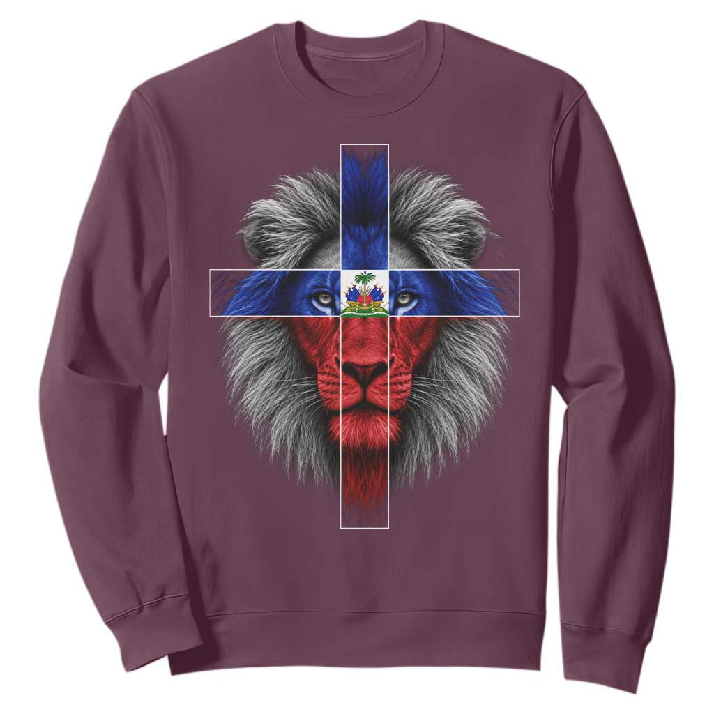 Lion of Judah Cross Haiti Flag Sweatshirt Christian Faith Haitian Pride