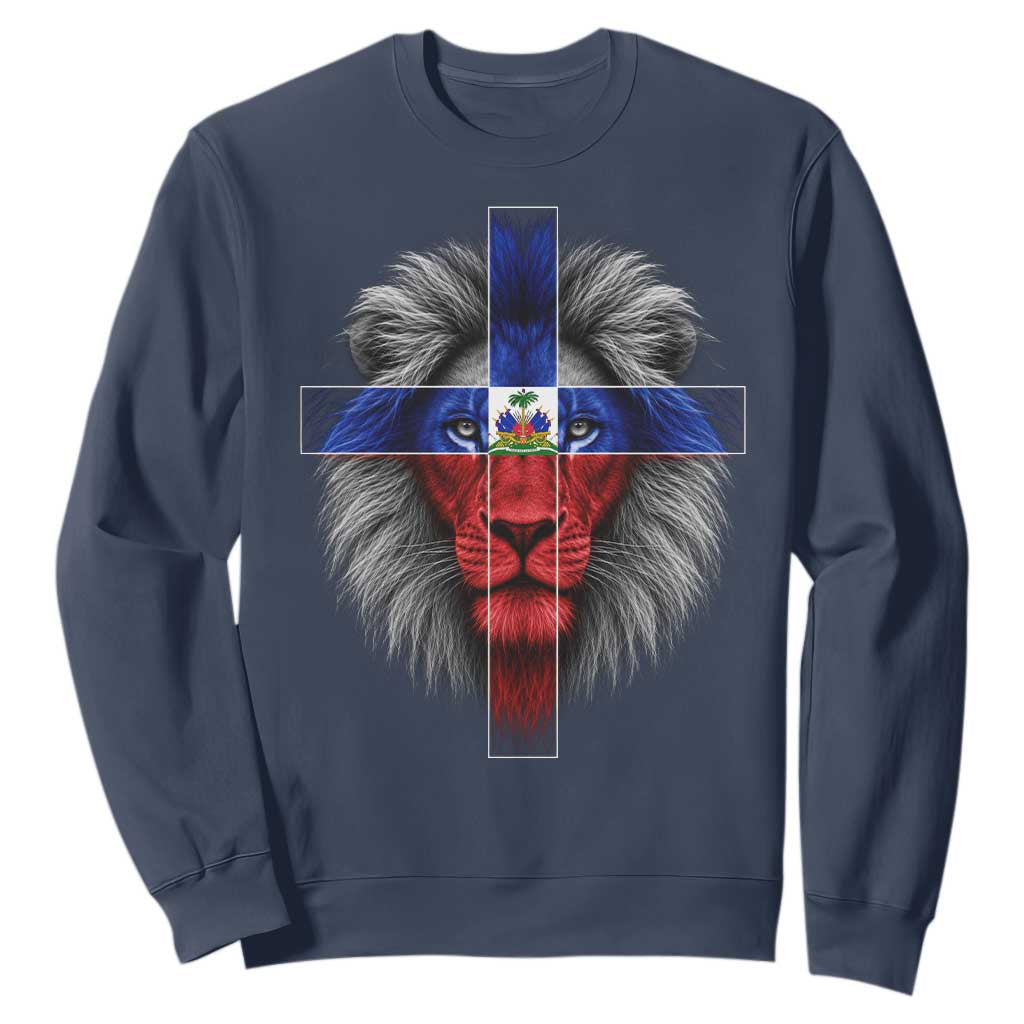 Lion of Judah Cross Haiti Flag Sweatshirt Christian Faith Haitian Pride