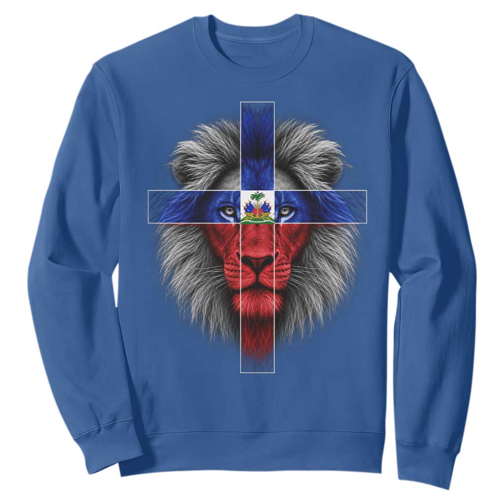 Lion of Judah Cross Haiti Flag Sweatshirt Christian Faith Haitian Pride