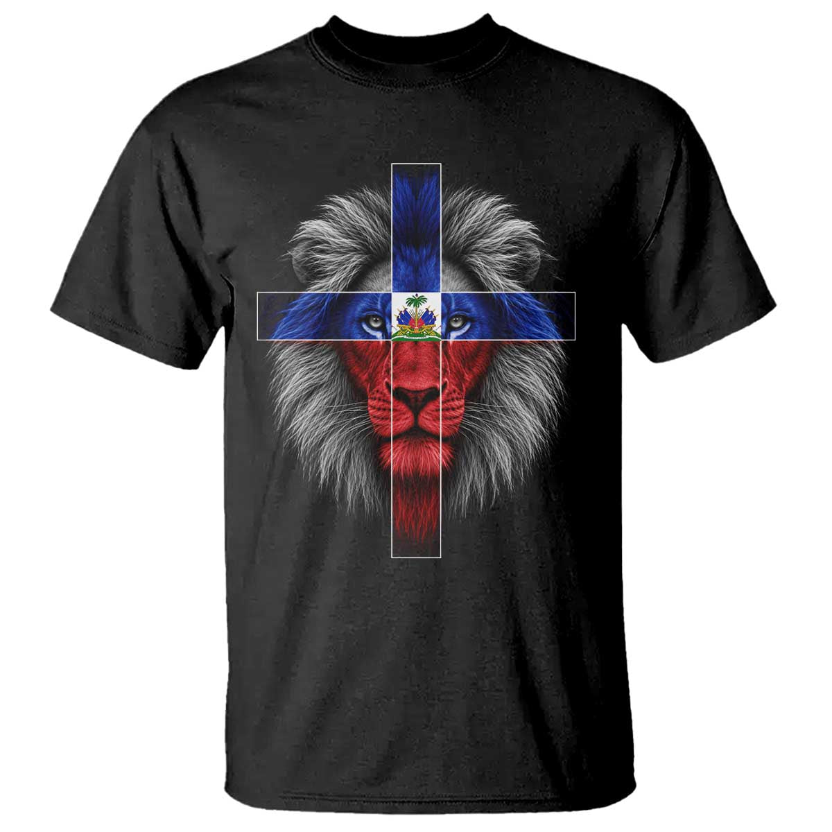 Lion of Judah Cross Haiti Flag T Shirt Christian Faith Haitian Pride