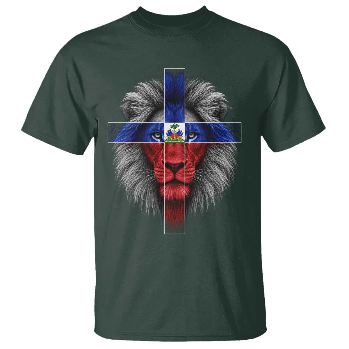 Lion of Judah Cross Haiti Flag T Shirt Christian Faith Haitian Pride