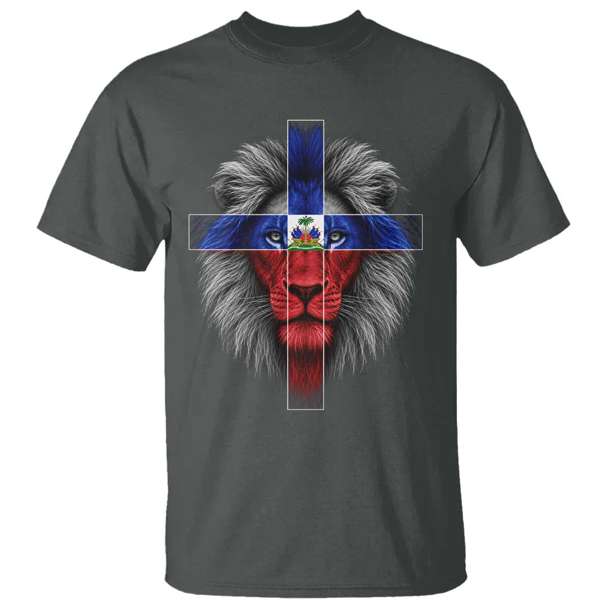 Lion of Judah Cross Haiti Flag T Shirt Christian Faith Haitian Pride