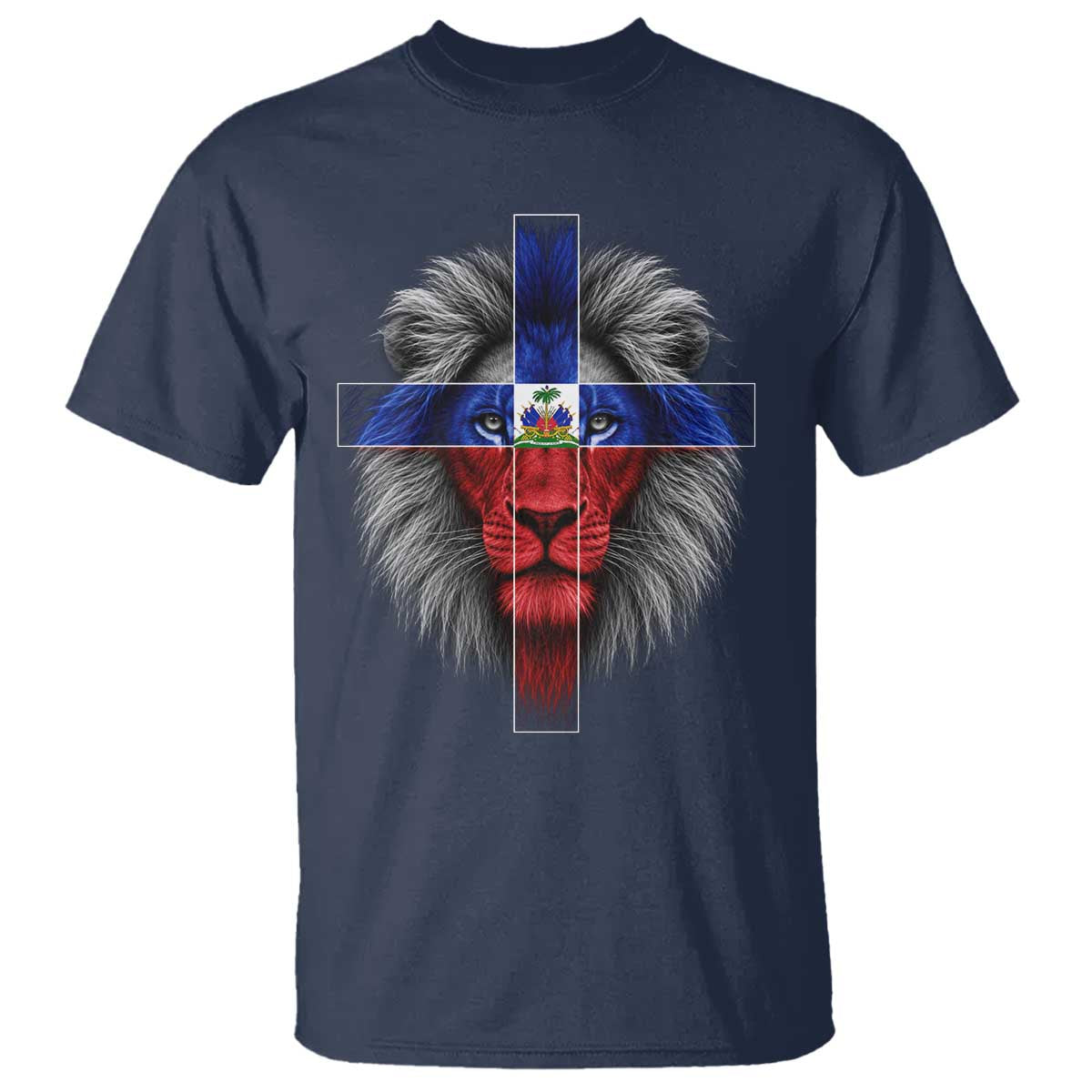 Lion of Judah Cross Haiti Flag T Shirt Christian Faith Haitian Pride