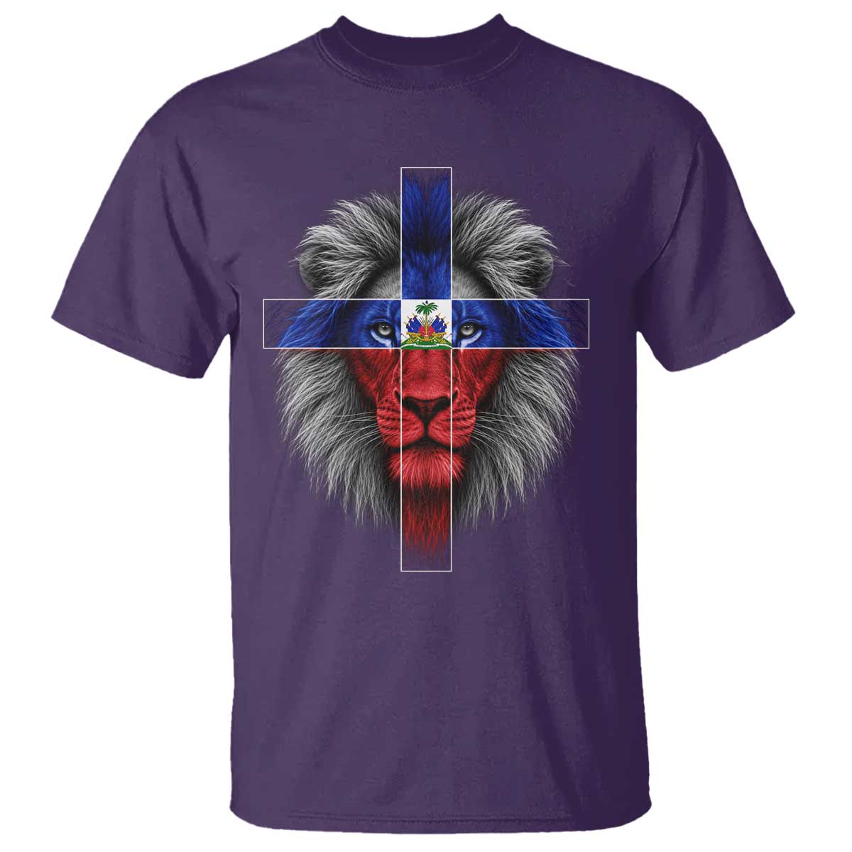 Lion of Judah Cross Haiti Flag T Shirt Christian Faith Haitian Pride