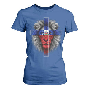 Lion of Judah Cross Haiti Flag T Shirt For Women Christian Faith Haitian Pride