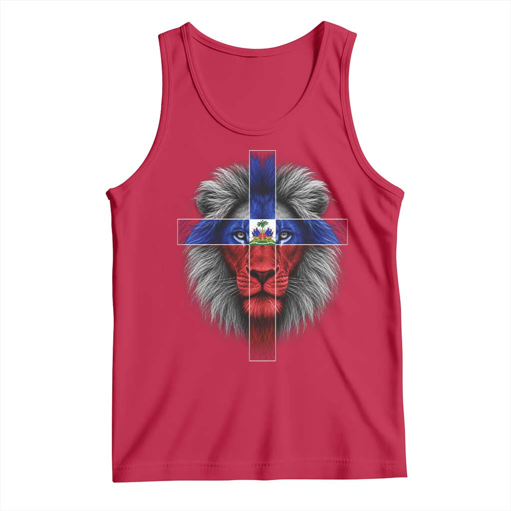 Lion of Judah Cross Haiti Flag Tank Top Christian Faith Haitian Pride