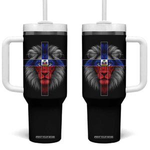 Lion of Judah Cross Haiti Flag Tumbler With Handle Christian Faith Haitian Pride