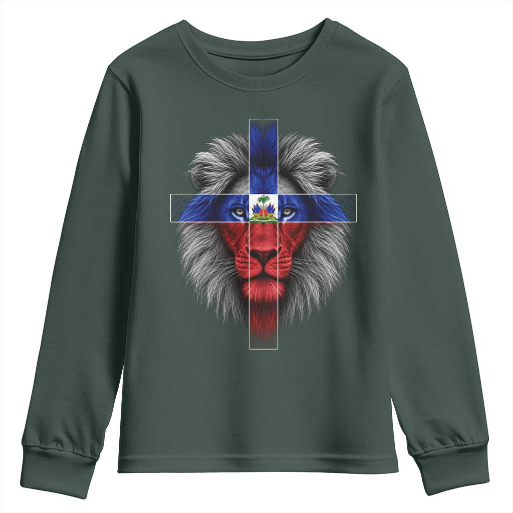 Lion of Judah Cross Haiti Flag Youth Sweatshirt Christian Faith Haitian Pride
