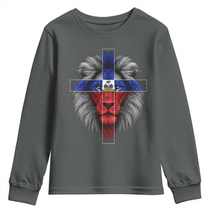 Lion of Judah Cross Haiti Flag Youth Sweatshirt Christian Faith Haitian Pride