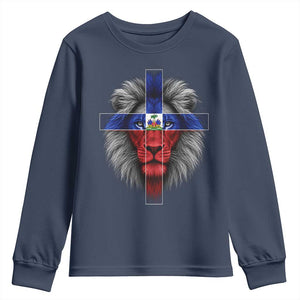Lion of Judah Cross Haiti Flag Youth Sweatshirt Christian Faith Haitian Pride
