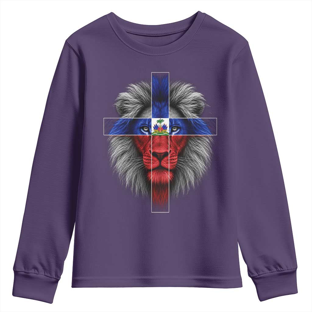 Lion of Judah Cross Haiti Flag Youth Sweatshirt Christian Faith Haitian Pride