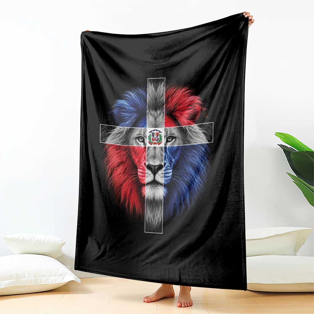 Lion of Judah Cross Dominican Republic Flag Throw Blanket Christian Faith Dominican Pride