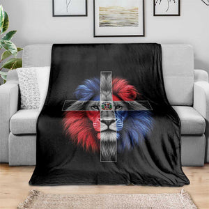 Lion of Judah Cross Dominican Republic Flag Throw Blanket Christian Faith Dominican Pride
