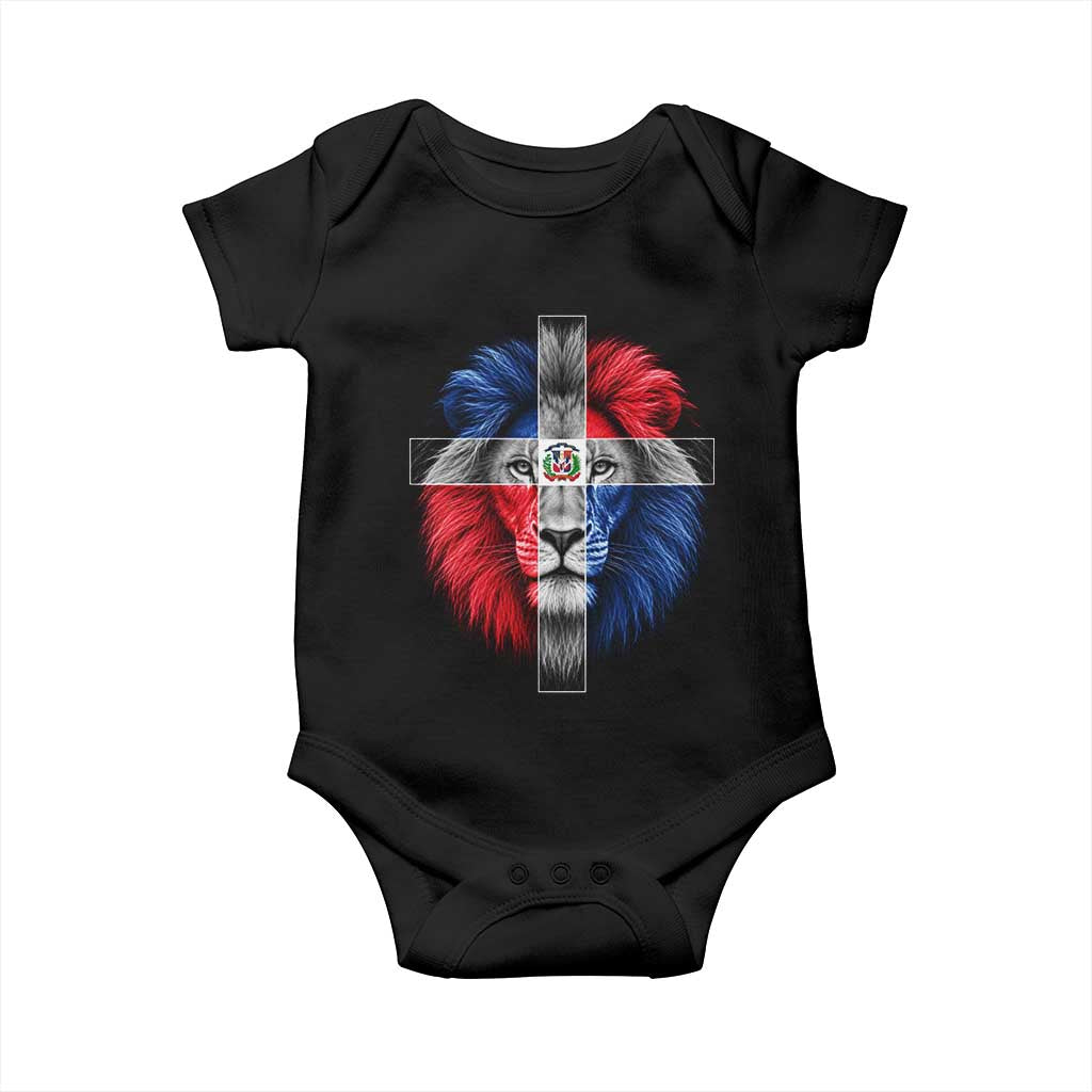 Lion of Judah Cross Dominican Republic Flag Baby Onesie Christian Faith Dominican Pride TS10 Black Print Your Wear
