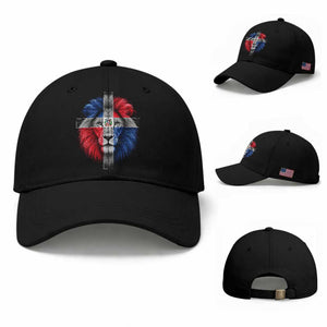 Lion of Judah Cross Dominican Republic Flag Baseball Cap Christian Faith Dominican Pride