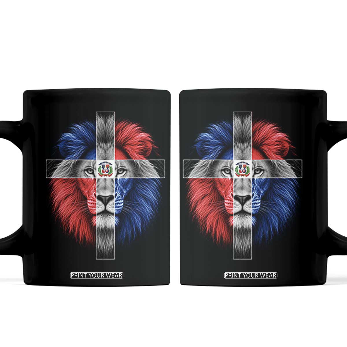 Lion of Judah Cross Dominican Republic Flag Coffee Mug Christian Faith Dominican Pride