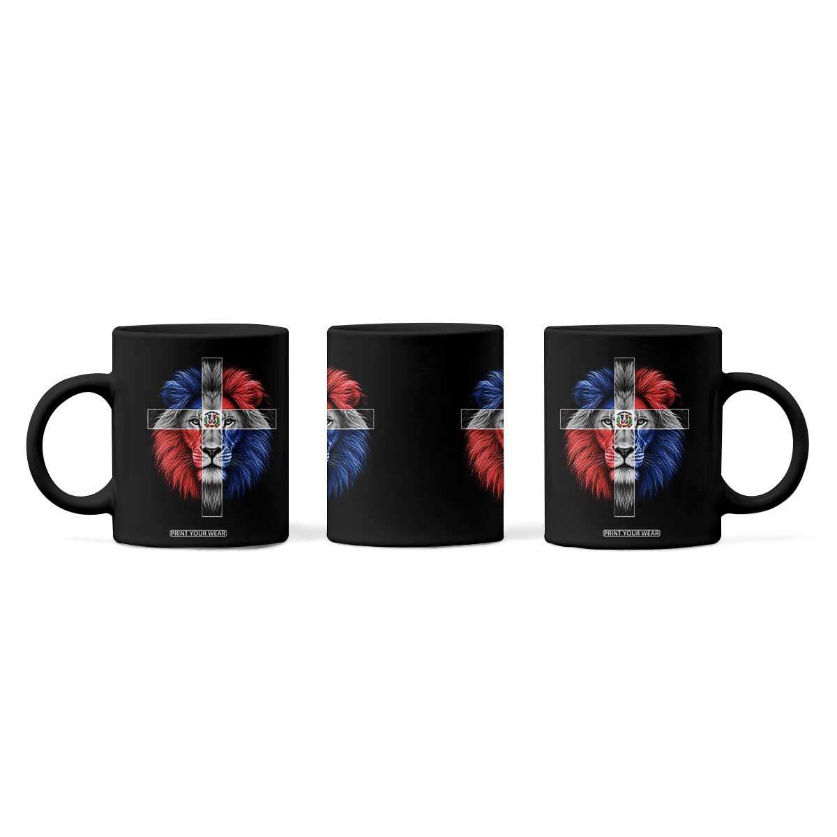 Lion of Judah Cross Dominican Republic Flag Coffee Mug Christian Faith Dominican Pride