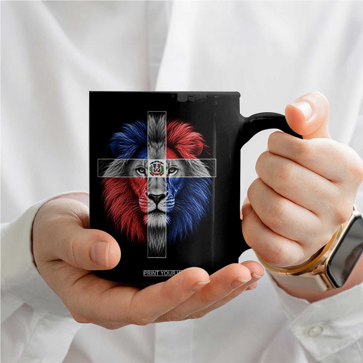 Lion of Judah Cross Dominican Republic Flag Coffee Mug Christian Faith Dominican Pride