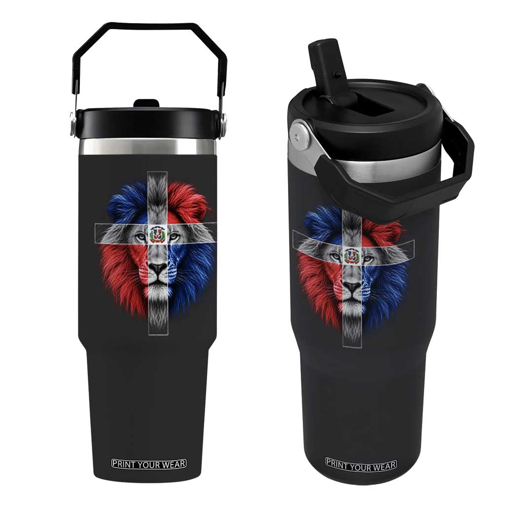 Lion of Judah Cross Dominican Republic Flag Flip Straw Tumbler Christian Faith Dominican Pride