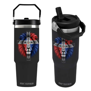 Lion of Judah Cross Dominican Republic Flag Flip Straw Tumbler Christian Faith Dominican Pride