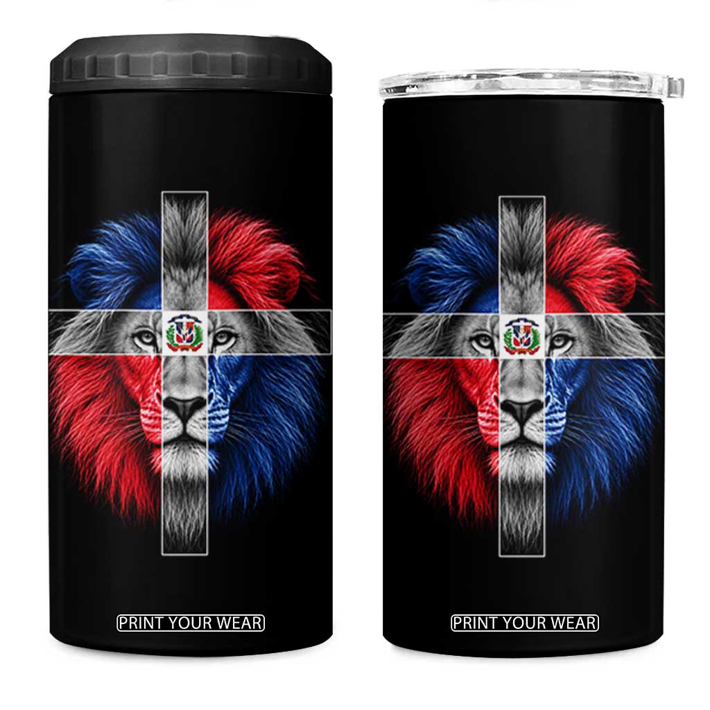 Lion of Judah Cross Dominican Republic Flag 4 in 1 Can Cooler Tumbler Christian Faith Dominican Pride